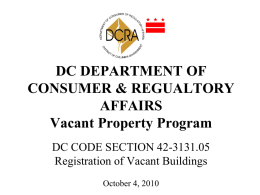 District of Columbia Vacant Property Program