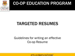 TARGETED RESUMES - Faculty of Arts | University of Calgary