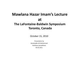 The LaFontaine-Baldwin Lecture, Toronto, Canada October 15