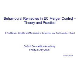 Behavioural Remedies in EC Merger Control – Theory and