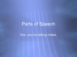 Parts of Speech - Pittman's Language Arts 10