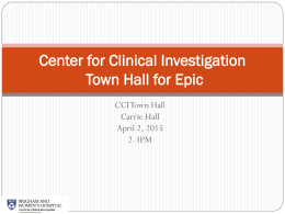 Partners eCare / Epic Town Hall for Researchers Using CCI