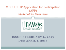 PIHP Application for Participation (AFP) Overview