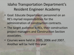 Idaho Transportation Department’s Resident Engineer Academy