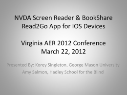 NVDA Screen Reader & BookShare Read2Go App for IOS …