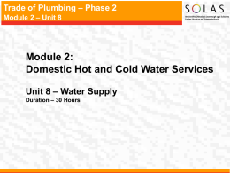 Trade of Plumbing – Phase 2 Module 2 – Unit 8