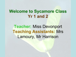 Welcome to Sycamore Class Yr 1 and 2 Teacher: Miss