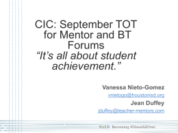CIC: September TOT for Mentor and BT Forums “It’s all