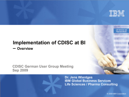 CDISC Implementation at BI – Overview