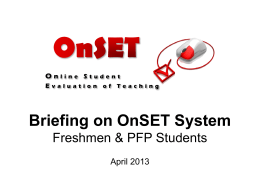 OnSET Student Briefing April 2013