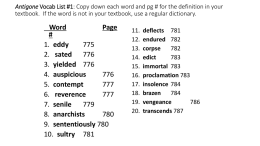 Antigone Vocab List #1: Copy down each word and pg # for