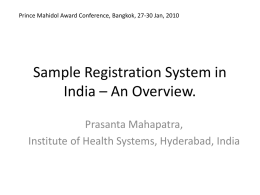 Sample Registration System in India – An Overview.
