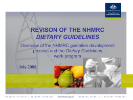 Presentation on the dietary guidelines work program