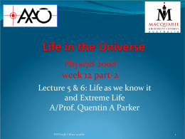 Life in the Universe - Department of Physics and Astronomy
