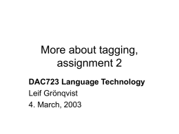 More about tagging, assignment 2