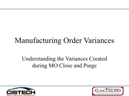 Manufacturing Order Variances - CISTECH