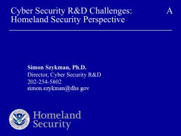 Cyber Security R&D Activities at the Department of
