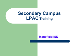 LPAC Training - Mansfield Independent School District