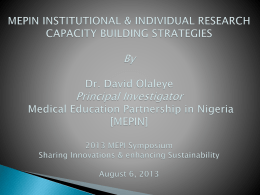 MEPIN INSTITUTIONAL & INDIVIDUAL RESEARCH CAPACITY