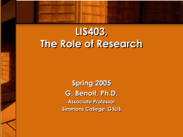 Introduction to LIS403, The Role of Research