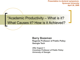 'Academic Productivity – What is it? What Causes it? How