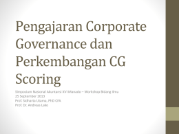 Pengajaran Corporate Governance dan Perkembangan CG …