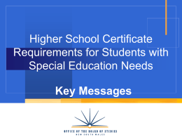 HSC Requirements for Students with Special Education needs