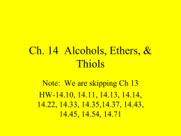 Ch. 14 Alcohols, Ethers, & Thiols