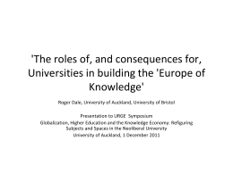 'The roles of, and consequences for, Universities in