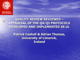 QUALITY REVIEW REVIEWED – APPRAISAL OF THE QA/QI …