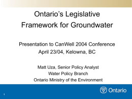 Presentation Overview - BC Ground Water Association