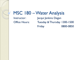 MSC 180 – Water Analysis