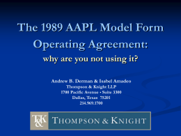 THE 1989 AAPL MODEL FORM OPERATING AGREEMENT