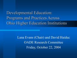 Developmental Education: Programs and Practices Across