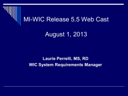 MI-WIC Release 5.2 July 26, 2012 Webcast
