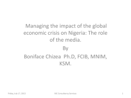Managing the Impact of Economic Crisis on Nigeria: The