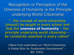 Raising the Consciousness of World Citizenship The most