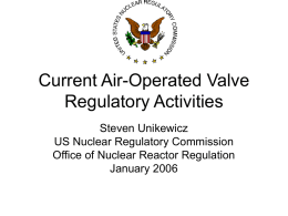 Current Air-Operated Valve Regulatory Activities