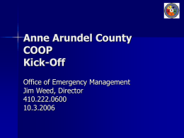 Goals of COOP - Anne Arundel County, Maryland