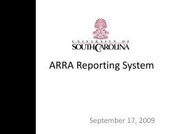 ARRA Reporting System - University of South Carolina