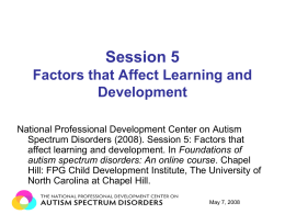Session 2 Characteristics of Individuals with Autism