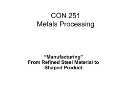 MC 251 Metals Lecture 2 “Manufacturing” From Refined Steel