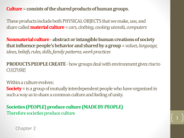 Culture = consists of the shared products of human groups