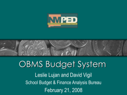 OBMS Budget System - New Mexico Public Education Department