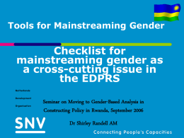 Checklist for mainstreaming gender