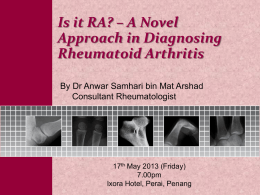 Is it RA? – A new novel approach to diagnosing Rheumatoid