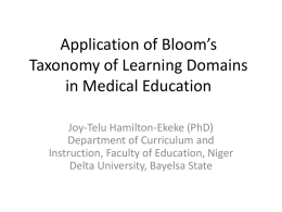 Application of Bloom’s Taxonomy of Learning Domains to