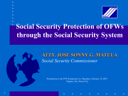 Social Security Protection of OFWs thru the Social