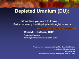 Health Physics Aspects of Depleted Uranium (DU)