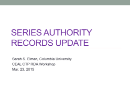 Series Authority Records Update